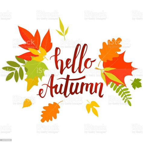 Hello Autumn Lettering Stock Vector Art And More Images Of Art 585058386