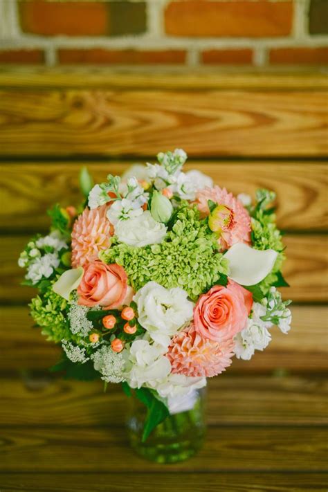 The round bouquet width is about 9.45inch/24cm, there are. Coral bouquet with lime green | Wedding | Pinterest ...