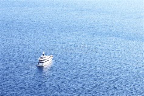 Aerial View To Large Luxury Yacht Against Blue Sea Stock Image Image