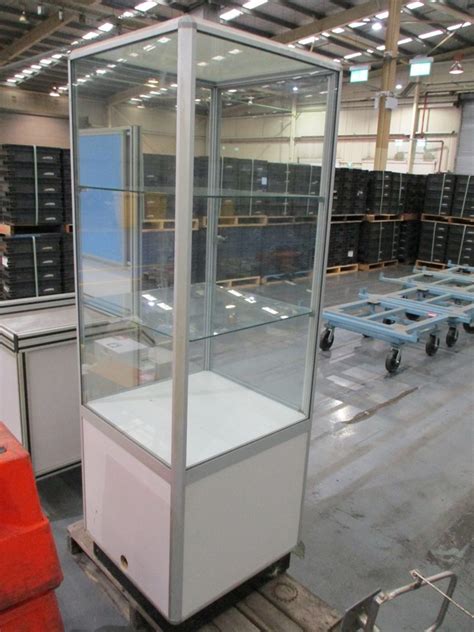 Aluminium Frame Perspex Display Cabinet With 2 Glass Shelves Auction
