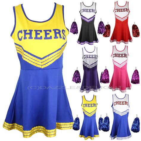 CHEERLEADER FANCY DRESS OUTFIT UNIFORM HIGH SCHOOL CHEER COSTUME WITH