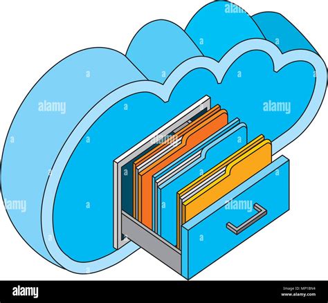 Cloud Computing Open Drawer Folders File Organizer Isometric Stock