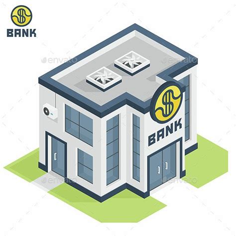 Vector Bank Building Isometric Icon Of A Building Vector Illustration