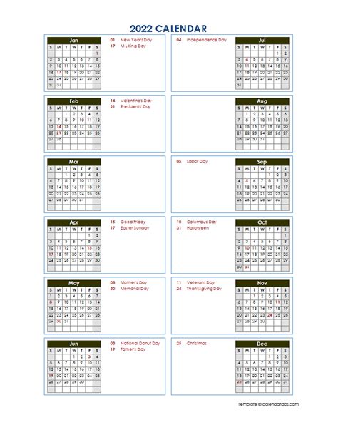 Calendar 2022 Template Printable