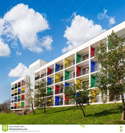 Modern Block Of Flats With Colorful Balconies Green