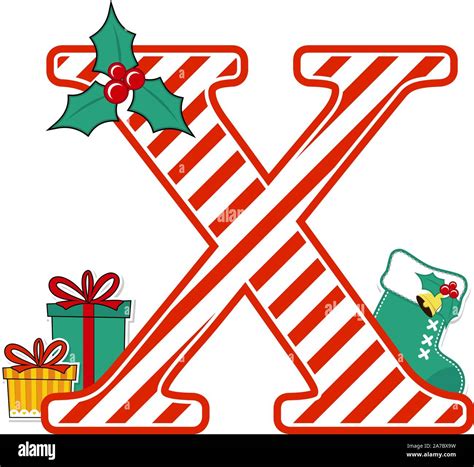 Capital Letter X With Red And White Candy Cane Pattern And Christmas
