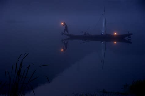 Free Images Sea Water Person Light Fog Sunrise Boat Night