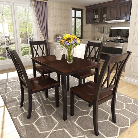 Urhomepro Modern 5 Piece Dining Sets Wooden Dining Table Set For 4