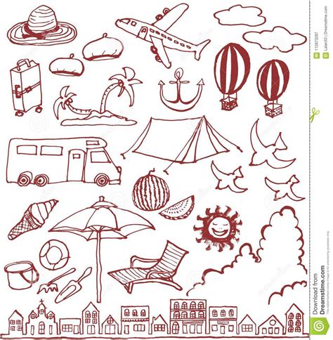 Set Of Hand Drawn Summer Icons Stock Vector Illustration Of Travel