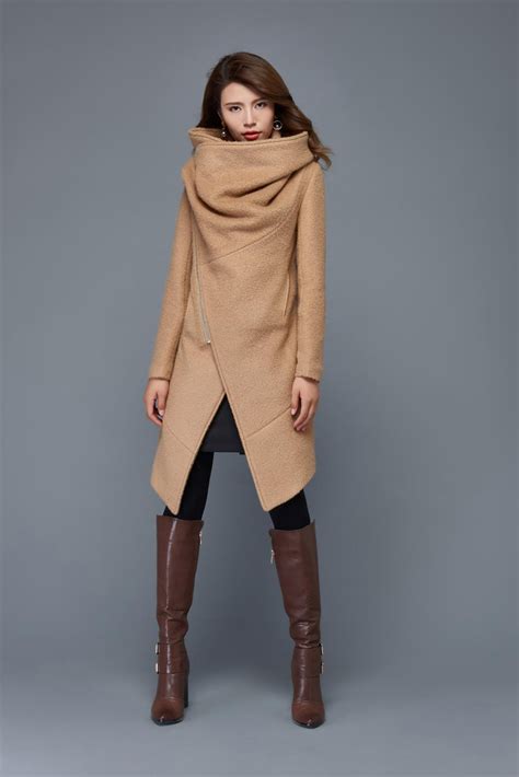 Wool Coat Brown Coat Womens Midi Wrap Coat Winter Coat Women Womens