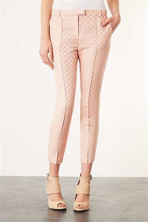 Topshop Tile Cigarette Trousers In Pink Lyst