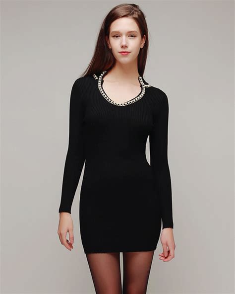 [storets] Jewel Neck Around Knit Bodycon Dress Kstylick Latest Korean Fashion K Pop Styles