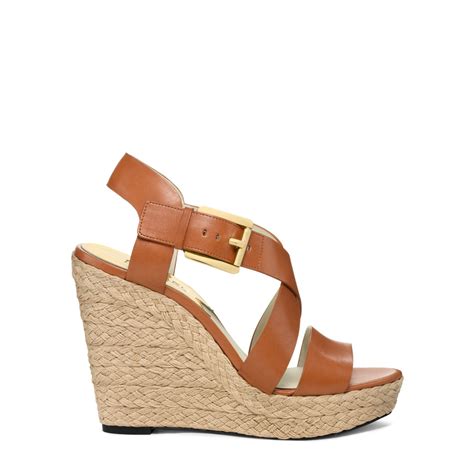Michael Kors Giovanna Leather Espadrille Wedge Sandal In Brown Lyst