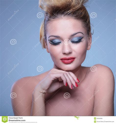 Young Beauty Woman With Eyes Closed Is Smiling Stock Image Image Of