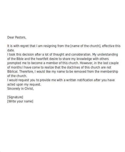 Church Membership Withdrawal Letter Business Form Letter