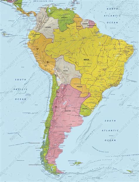 Digital Map South America With Relief 603 The World Of