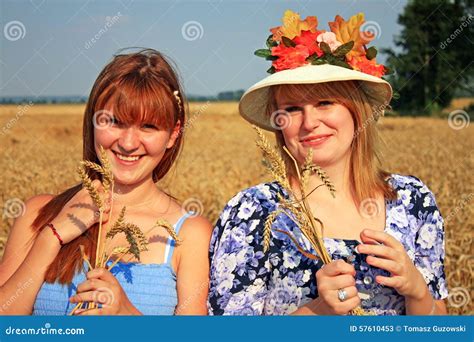 Womans In Golden Wheat Stock Image Image Of Outdoor 57610453