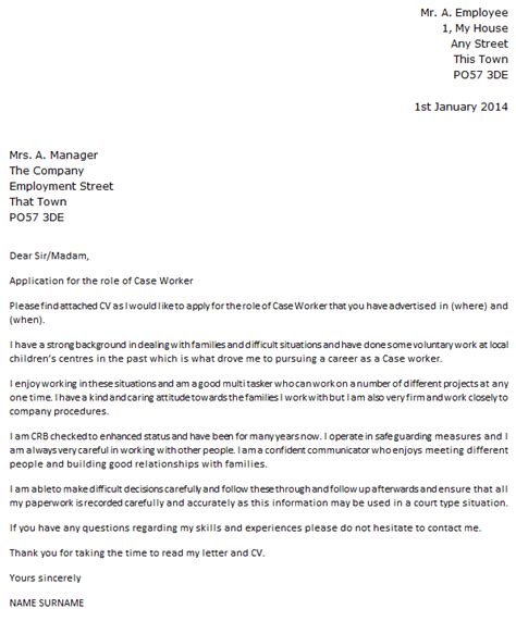 Working with def hospital's social services director to implement together for success program serving psychiatrically diagnosed adults who are experiencing a crisis. Case Worker Cover Letter Example - icover.org.uk