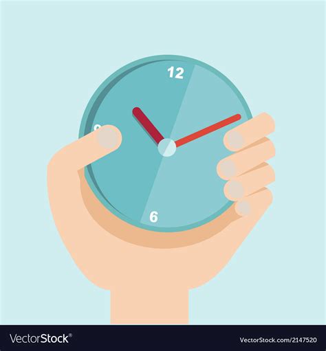 Hand With Clock In Flat Design For Time Royalty Free Vector