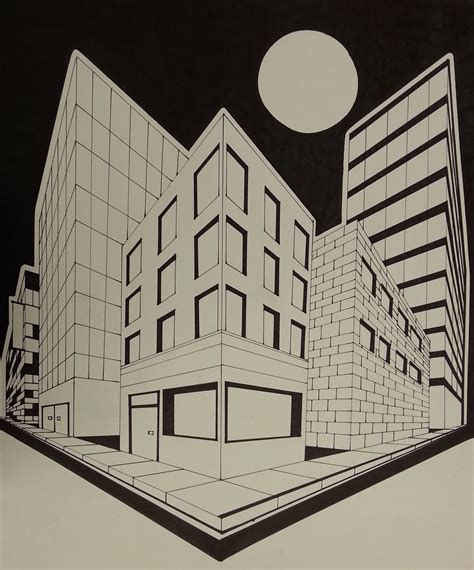 1 Point Perspective Pencil Drawing City Drawing Bridg