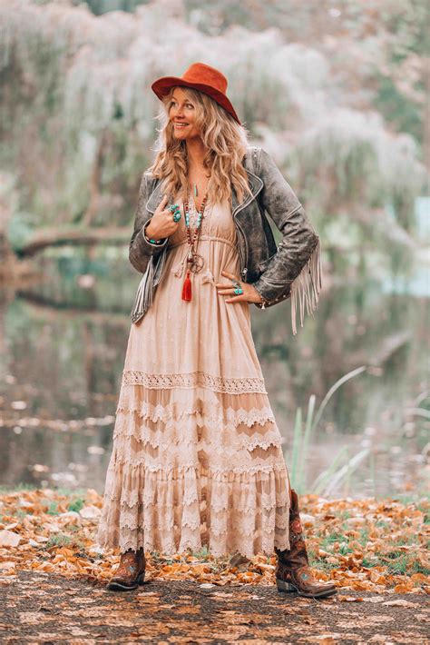 Beautiful Crochet Maxi Dress With Some Cute Cowboy Boots Boho Fall