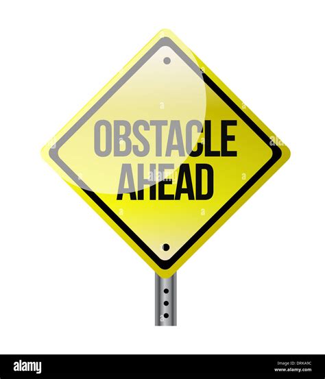 Obstacle Ahead Yellow Road Sign Illustration Design Over White Stock