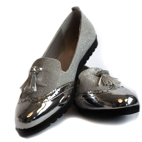 new womens low wedge heel slip on tassled brogue loafers pumps ebay