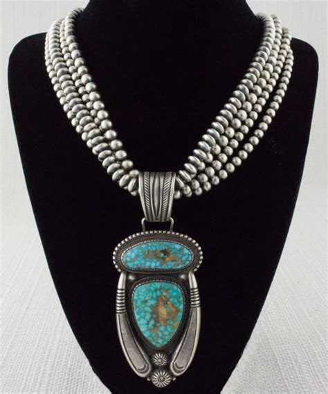 Navajo 4 Strand Sterling Silver Bead Necklace With Natural Birdseye