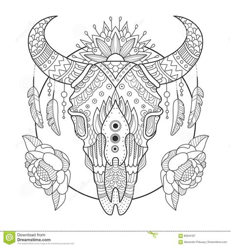 Buffalo skull drawings sketch coloring page. Cow Skull Coloring Book Vector Illustration Stock Vector ...