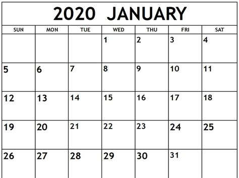 Free January Calendar 2020 Printable Template Blank In Pdf Word Excel