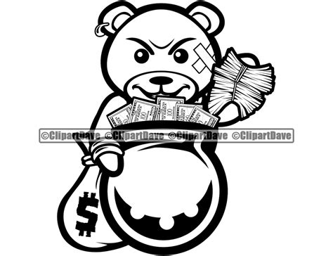 Gangster Teddy Bear Holding Money Stack Cash Bag Svg Design Etsy