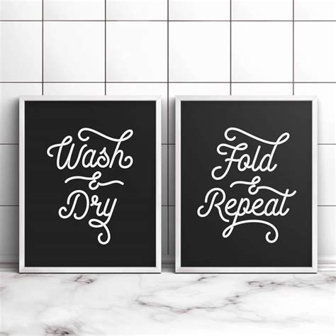 Wash And Dry Fold And Repeat Printable Art Laundry Wall Etsy