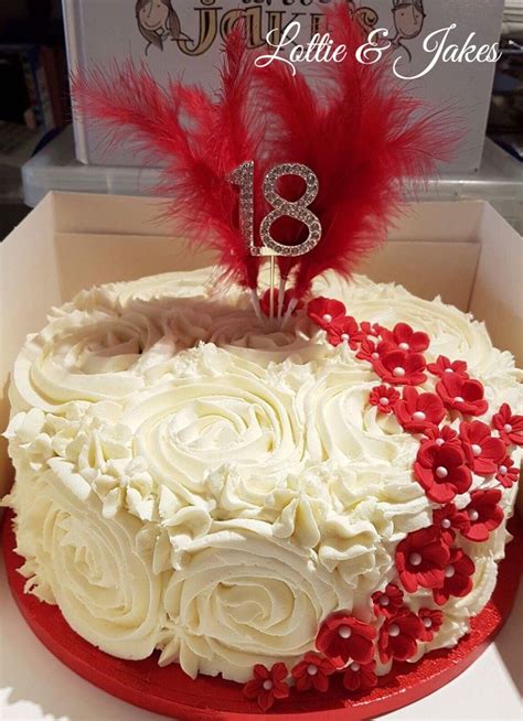 🌹fabulous 18th Birthday Cake With Cute Red Flowers And Buttercream 🌹