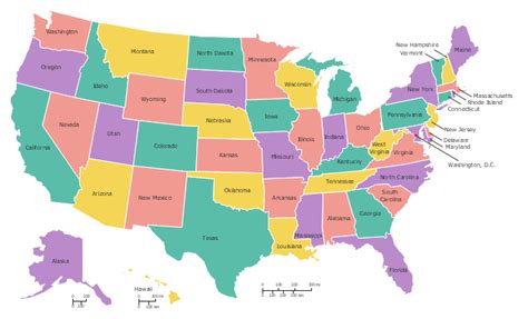 A map of the united states, with state names (and washington d.c.). Map of USA with state names
