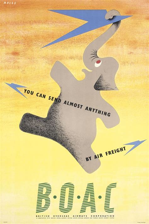 Sold Price Funny Old 1950s Boac Airline Travel Poster Elephant