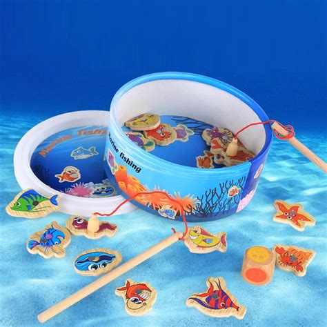 Wooden Magnetic Fishing Toy Set For Baby Educational Toys Parent Child
