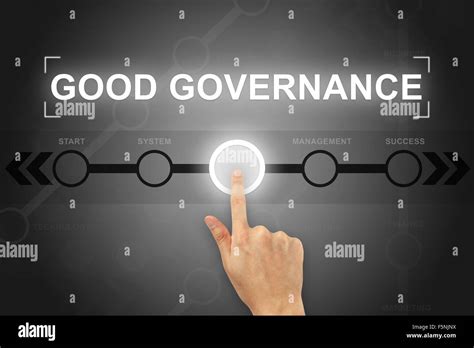 Hand Clicking Good Governance Button On A Touch Screen Stock Photo Alamy