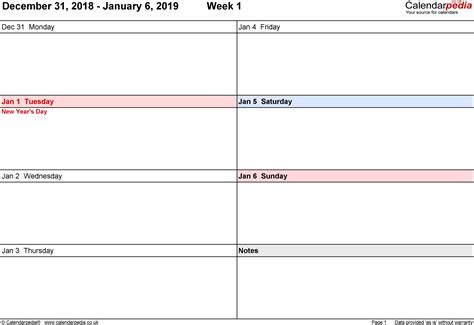 Weekly Calendar 2019 Uk Free Printable Templates For Excel
