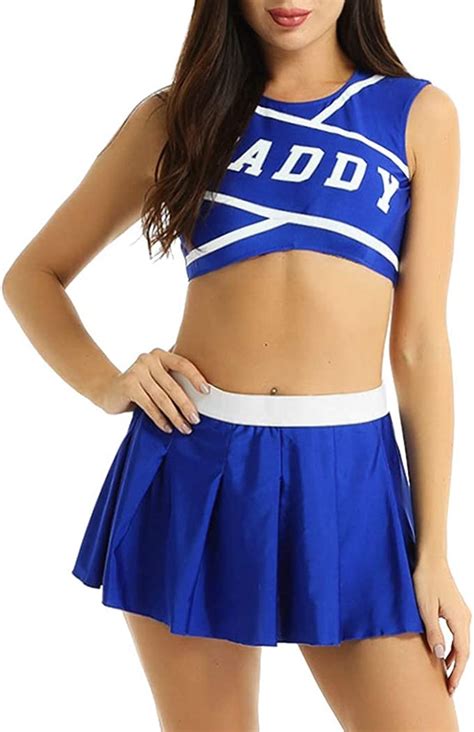 Buy Dpois Womens Cheer Leader Costume Daddy Printed Crop Top Short Mini Skirt Cheerleading