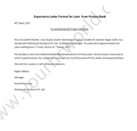 experience certificate letter format  loan
