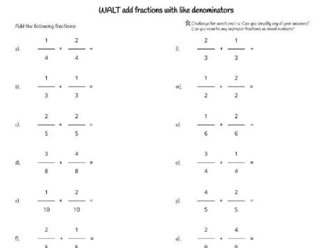 Adding Fractions With Like Denominators Teaching Resources