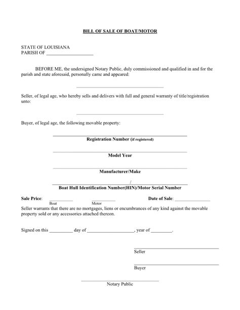Free Louisiana Movable Bill Of Sale Form Download Pdf Word