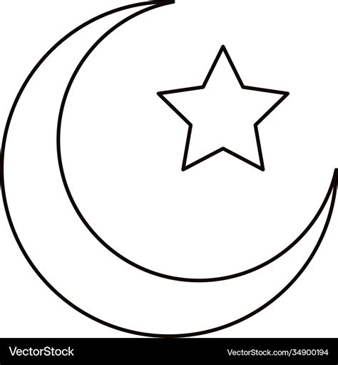 Crescent Moon And Star Islam Symbol Line Style Vector Image