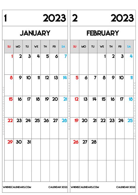 Download Printable January And February 2023 Calendar Pdf Png