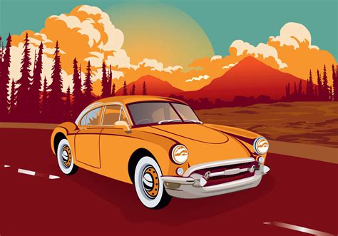 Vintage Classic Car Across The Road Vector Illustration 145288 Vector Art At Vecteezy