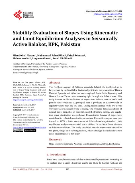 Pdf Stability Evaluation Of Slopes Using Kinematic And Limit Equilibrium Analyses In