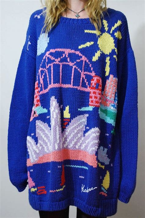 80s Vintage Chunky Knit Kitsch Sweater Oversized Slouchy Etsy