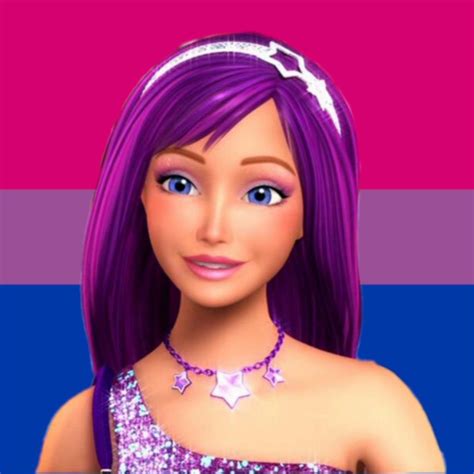 A Barbie Doll With Purple Hair Wearing A Tiara And Smiling At The
