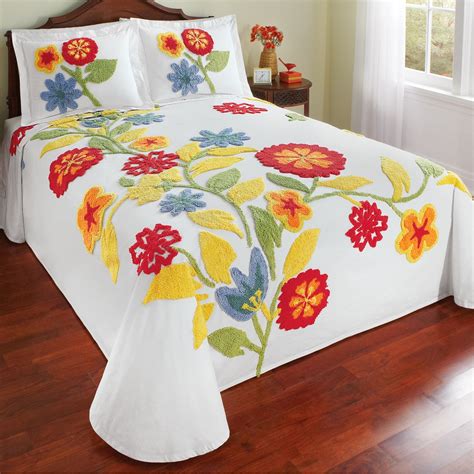 Spring Flowers Cotton Chenille Bedspread Collections Etc