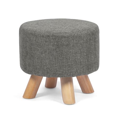 Joveco Round Ottoman Foot Rest Stool Fabric Footstool Gray